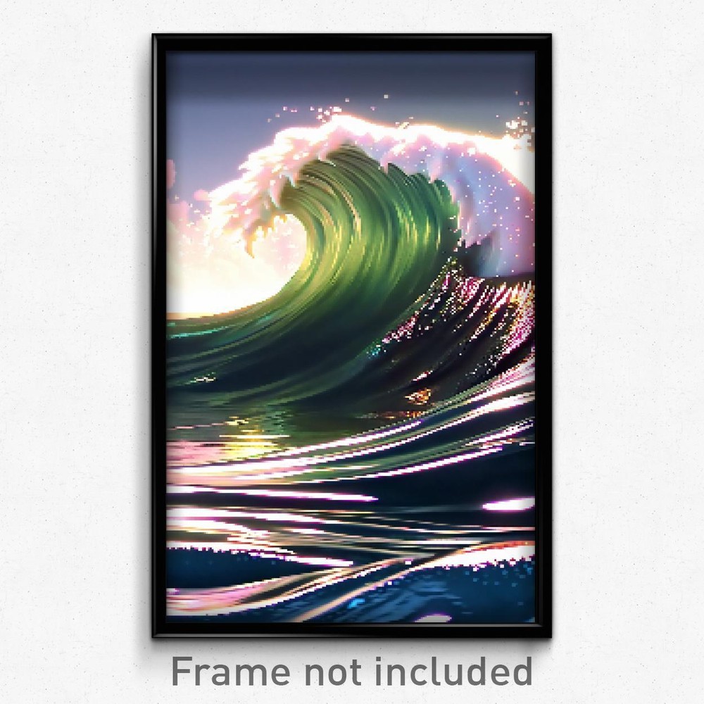 Pixel Art Glossy Tsunami 8 Bit Psychedelic Trippy Video Game Poster Print