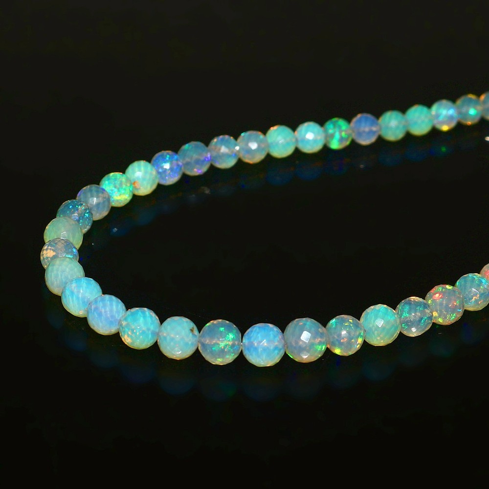 Natural Ethiopian Welo Fire Opal Faceted Round Beaded Necklace Jewelry 18