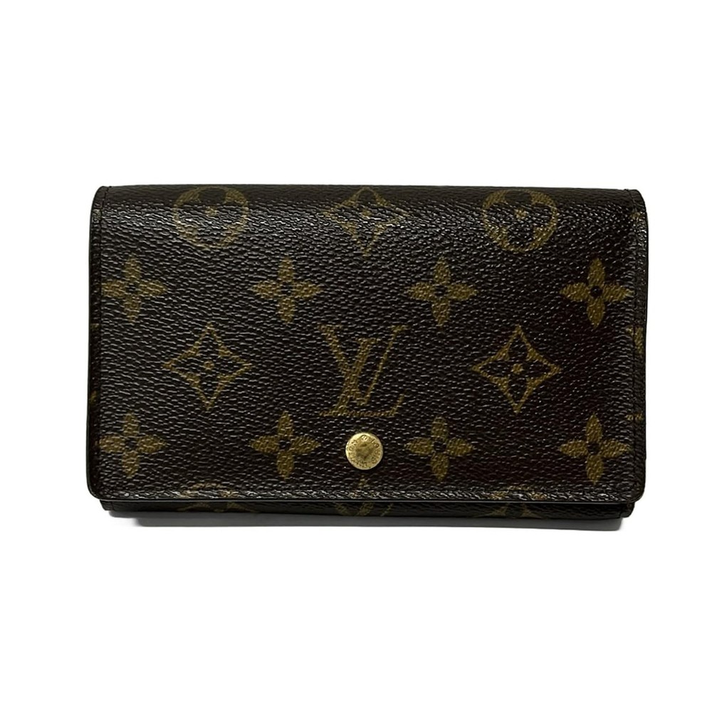 LOUIS VUITTON Porte Monnaie Bière Tresor Leather Bifold Wallet Used