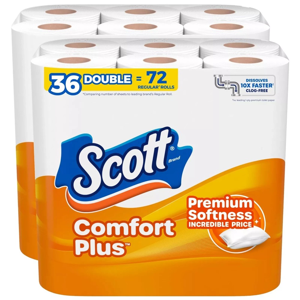 Scott ComfortPlus Toilet Paper, 36 Double Rolls, 1-Ply, 231 Sheets/Roll, Septic