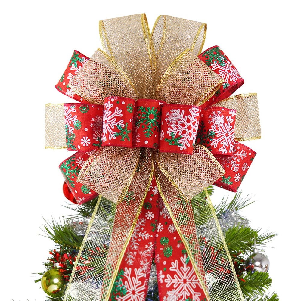 48-Inch Glitter Satin Christmas Tree Topper Bow for Wreaths and Decor