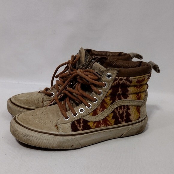 Vans X Pendleton SK8-HI (MTE)‎ Wool Trible Shoes Womens 6 Tan Boho Retro 90s