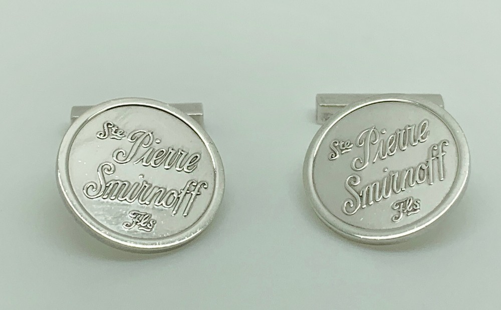 Vintage 1978 Smirnoff Vodka Sterling Silver Cufflinks by Ste Pierre