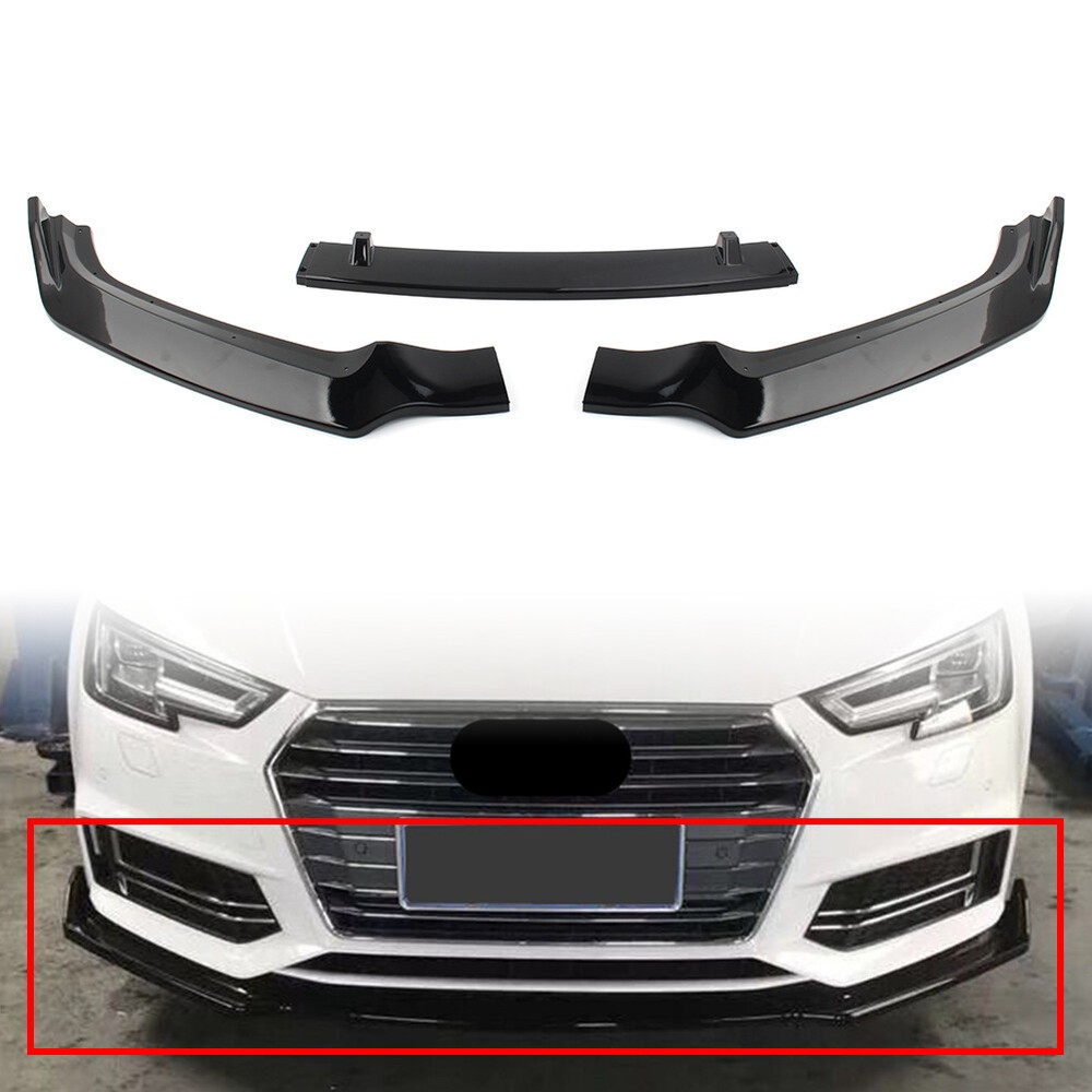 2017-2019 Audi A4 Glossy Black Front Bumper Lip Spoiler Kit