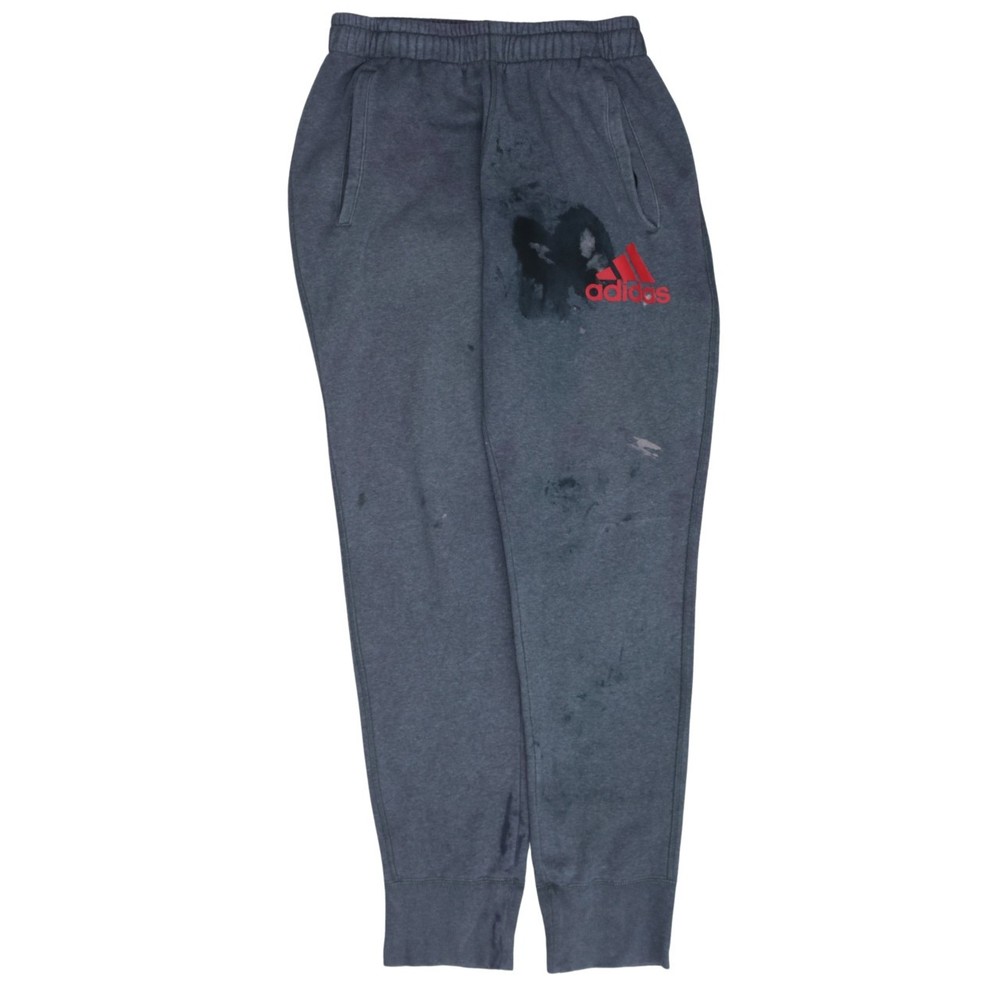 Adidas Mens Joggers Dark Grey Fleece Elastic Waist Cuffed Red Logo Workwear M