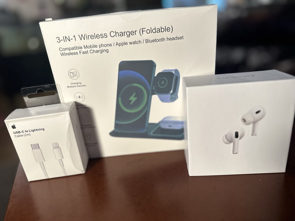 Apple AirPods Pro (2nd Gen) Bundle W/ Charging Cable & Wireless Charging Station
