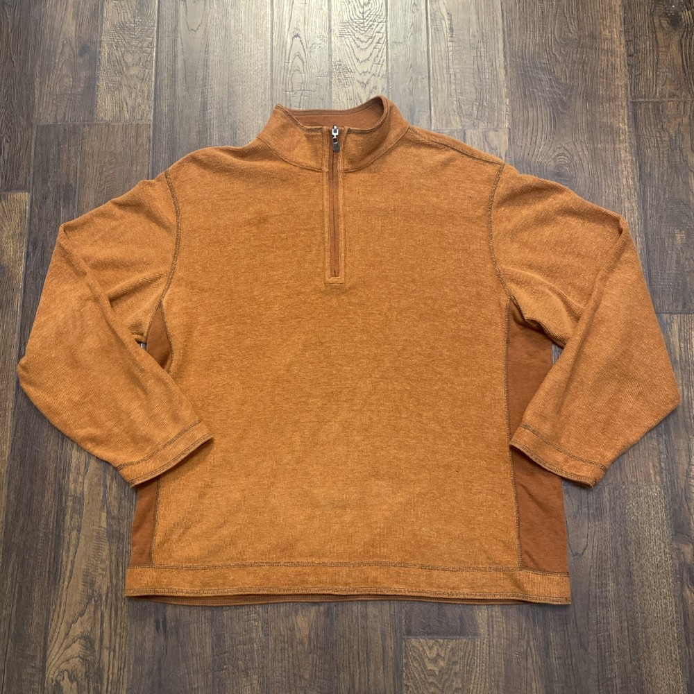 Tommy Bahama 1/4 Zip Pullover Sweater Mens XL Burnt Orange Soft Boho