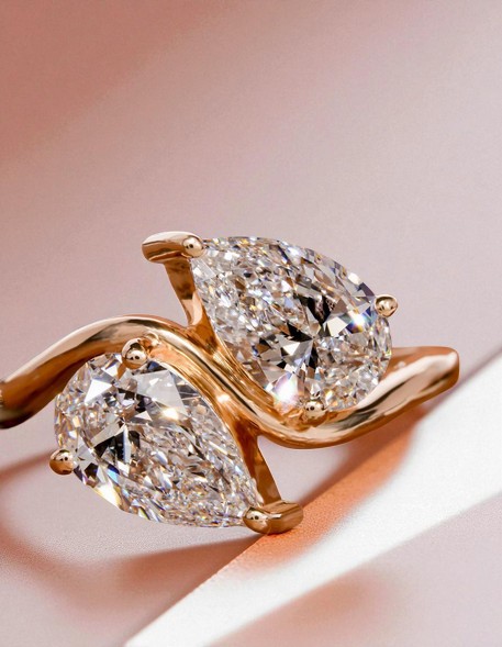 14k Yellow Gold 2 Pear Shape Diamond 2.0CTW IGI Certified Lab Grown Diamond Ring