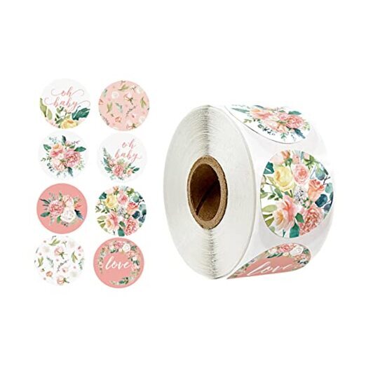 500 Pcs Floral Love Stickers Roll Flowers Paper Labels Floral Round Baking