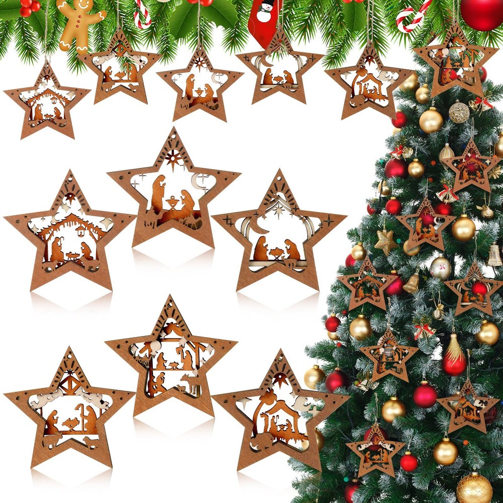 6 Pcs Christmas Nativity Ornaments Christian Music Sheet Nativity Scene Ornament