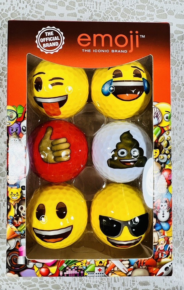 New Emoji Golf Balls 6 Pack Laugh Glasses Poop Novelty Multi Colored NIP
