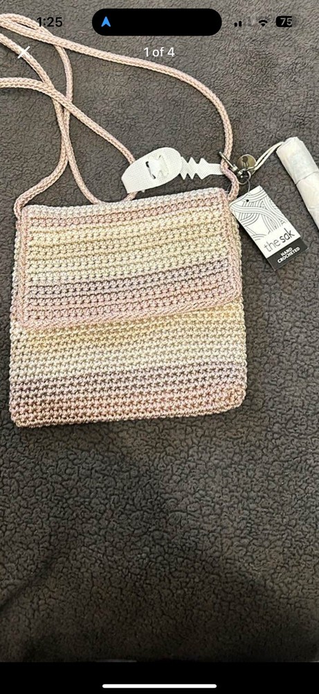 The SAK Pink Multi Stripe Small Crochet Shoulder Bag Crossbody Purse Boho Casual