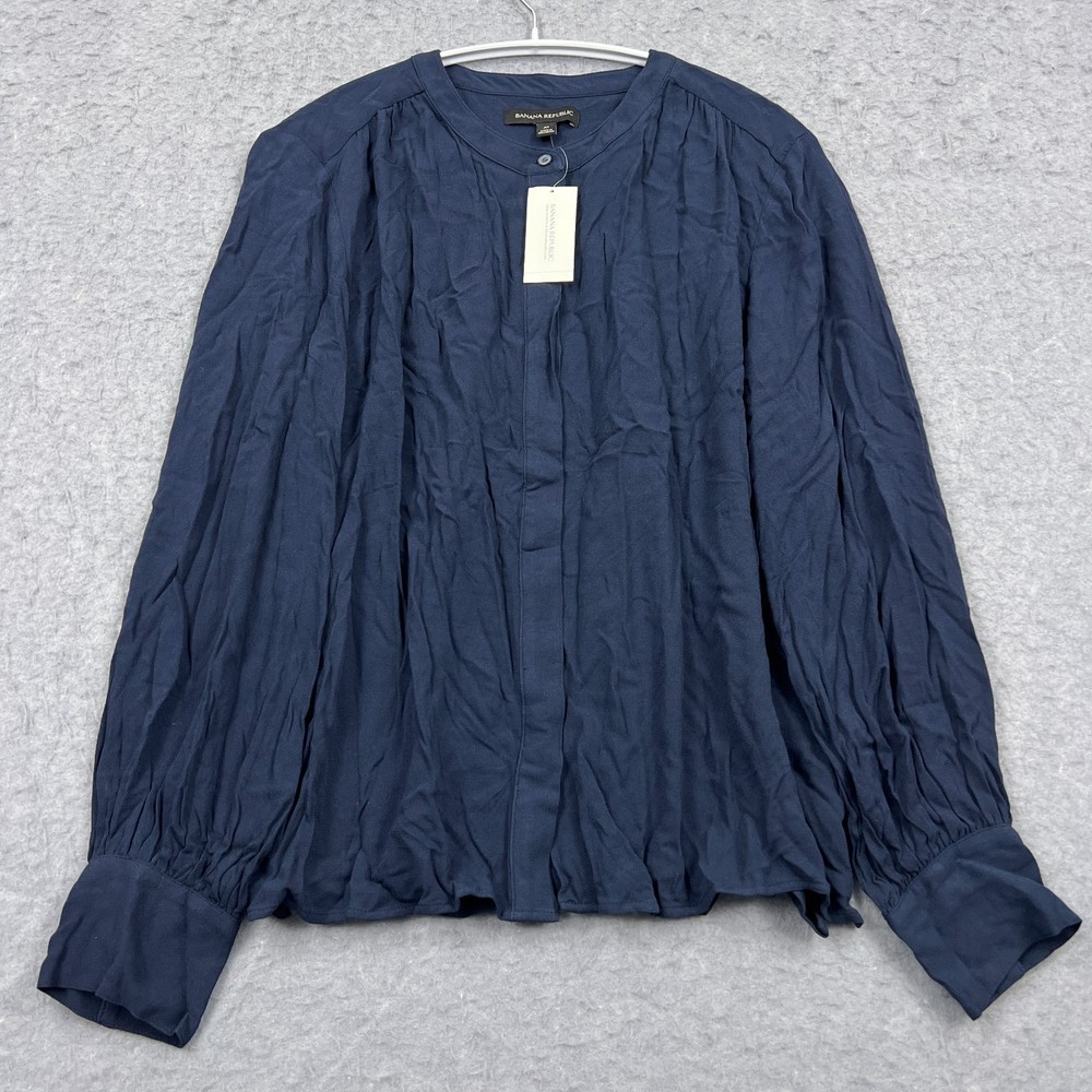 NEW Banana Republic Top Women's Medium Blue Ecovero Balloon-Sleeve Blouse Preppy