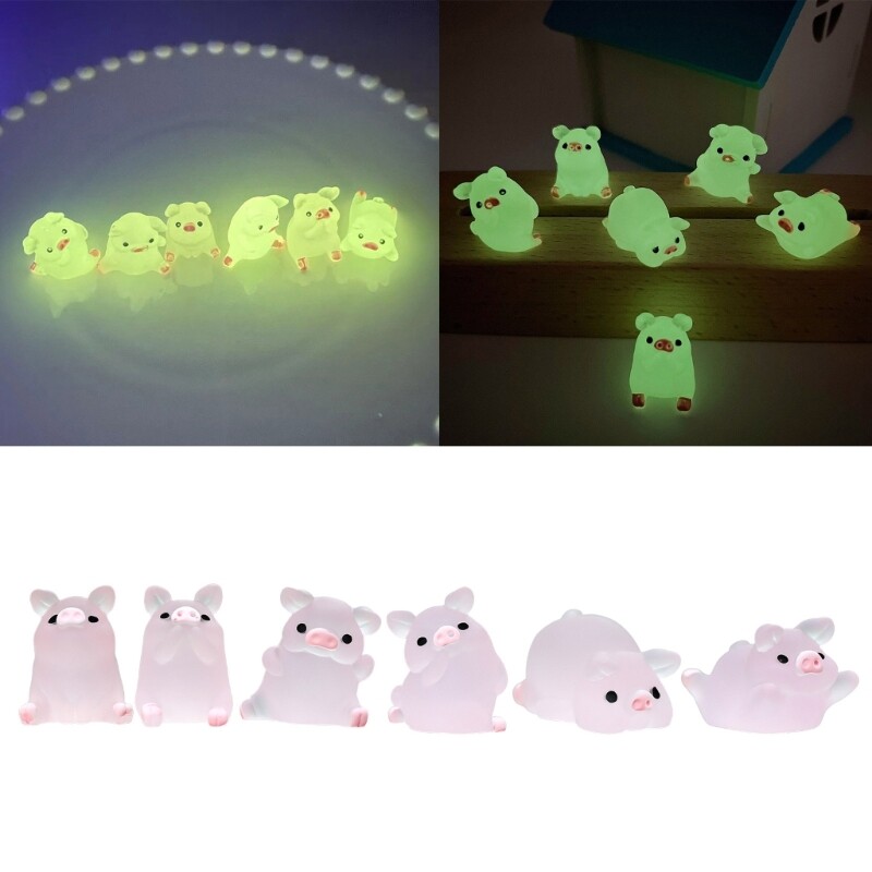 6Pcs Resin Piggy Figures Ornament Miniature Garden Pig Figurines Piggy Pigs
