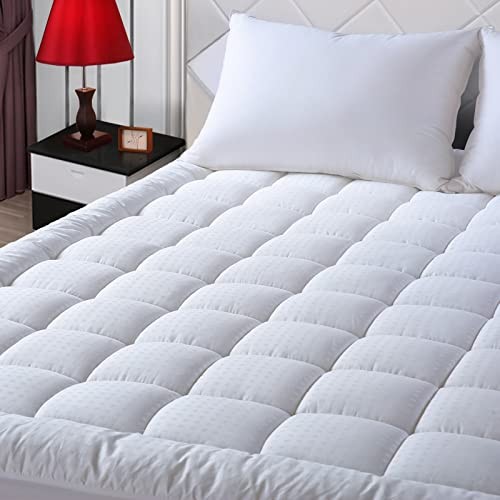 Size Mattress Pad Pillow Top Mattress Cover Quilted Fitted Queen White