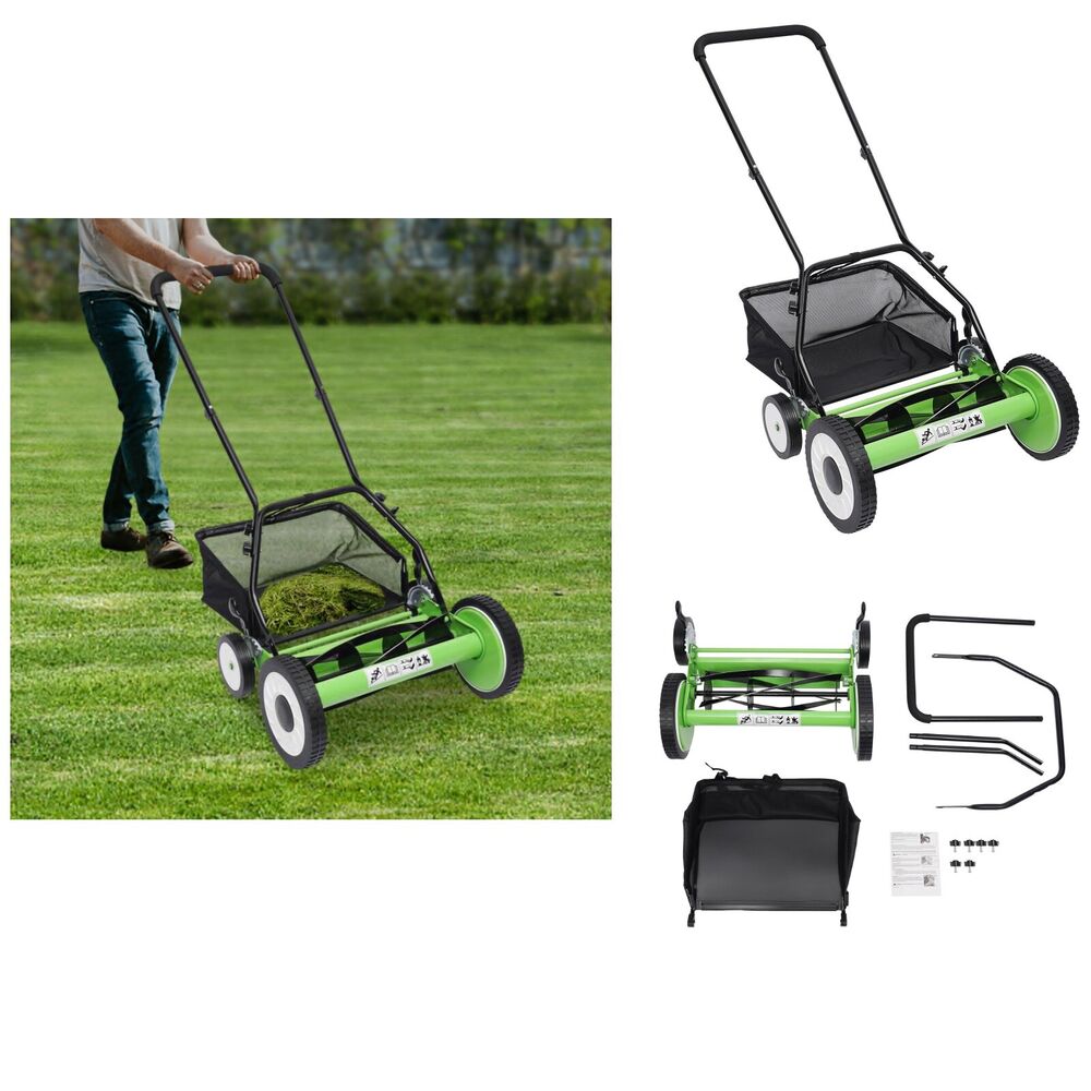 Yard Manual Cordless Lawn Mower with 16-Inch Cutting Width and 5-Blade Efficiency for Effortless Outdoor Hand Push Mowing