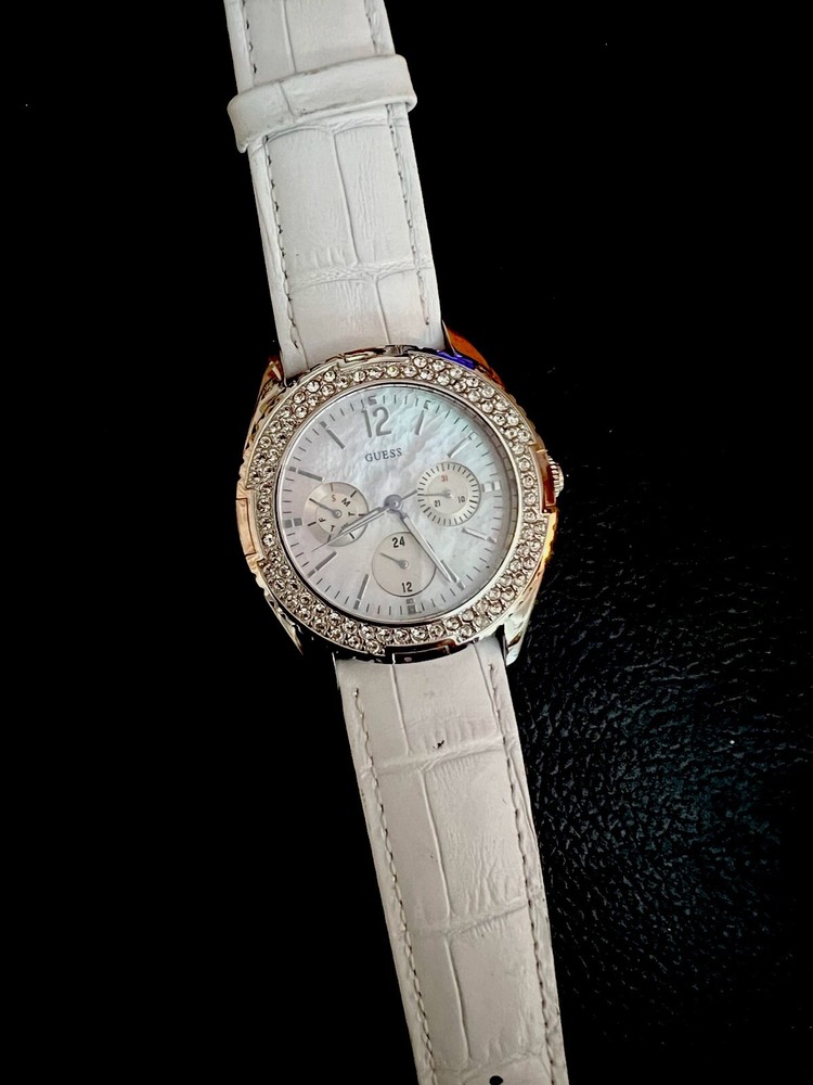 Fine Guess Stainless Steel Double Row Bezel Crystal Watch