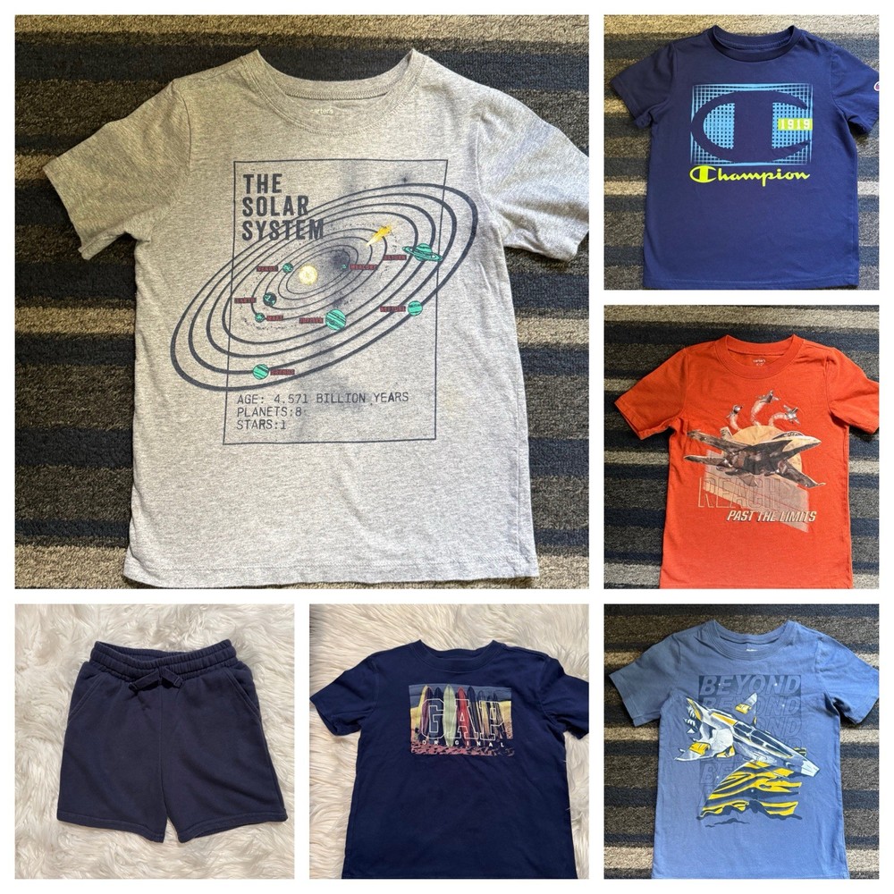 Carter’s Clothing Lot Boys Size 6 6pc Graphic Shirts Shorts Bundle EUC