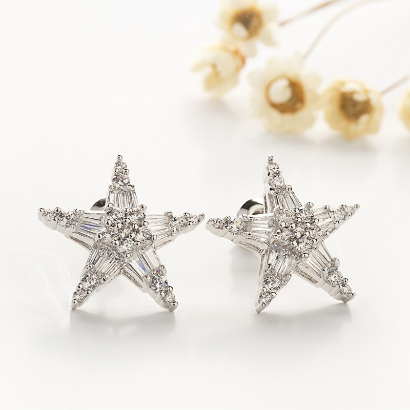 Full Diamond Five Pointed Star Zircon Earrings Fashion Women Gold Plated Jewelry