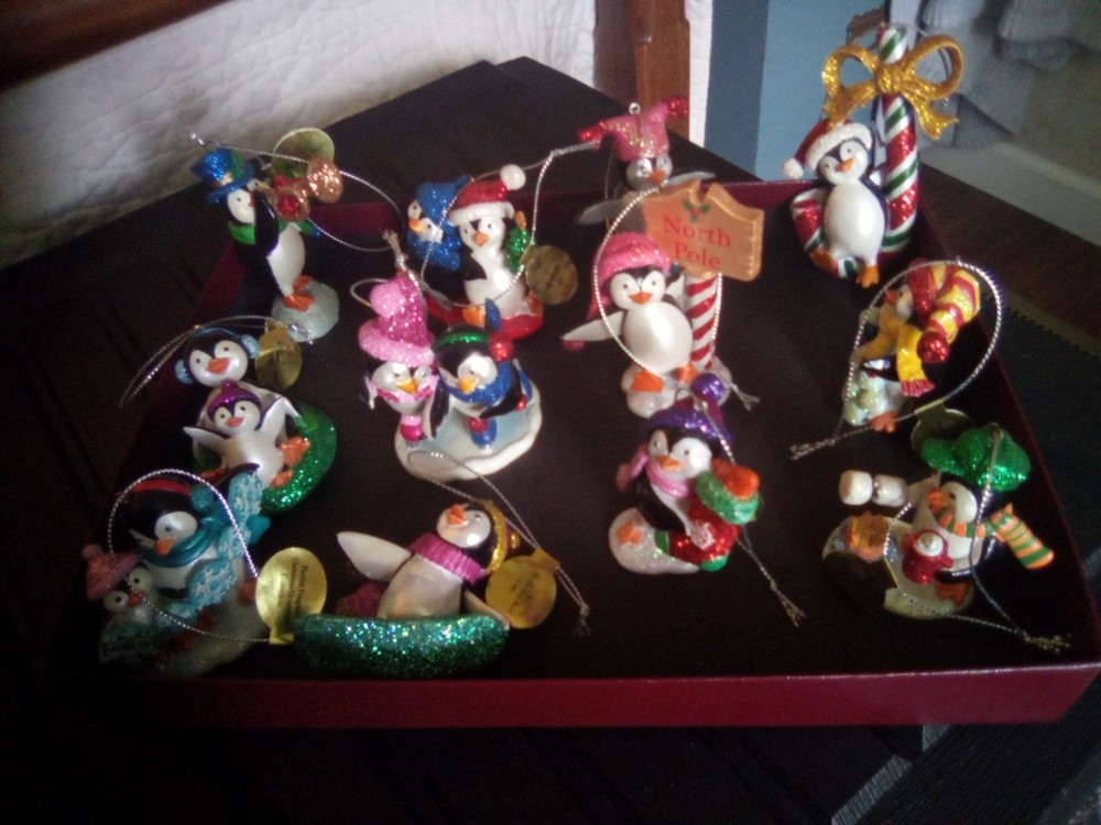 Danbury Mint Playful Penguins Collection Christmas Tree Ornaments Set Of 12...
