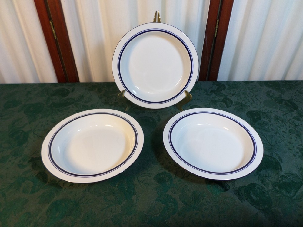 3pc Dansk Bistro Christianshavn Blue Rimmed Soup Bowls Elegant Decor