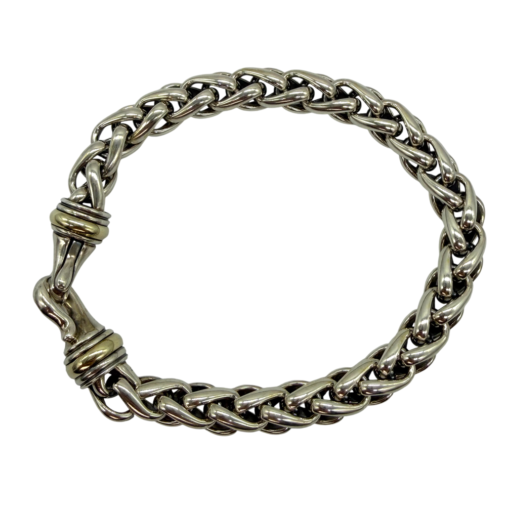 Authentic David Yurman Sterling Silver & 14k Gold 8mm Wheat Link Bracelet 8.5”