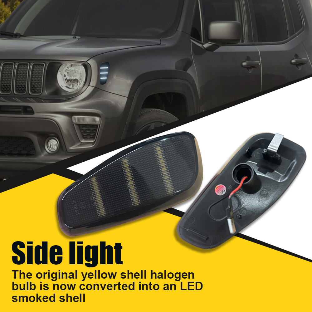 White For 2015-23 Jeep Renegade Front Bumper Fender Side Marker Light Reflectors