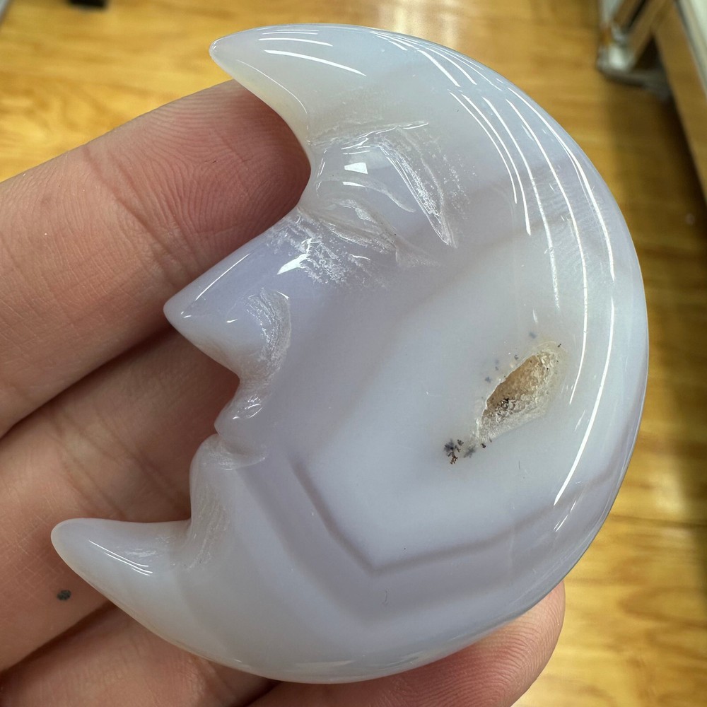 Natural Geode Agate Moon Face Quartz Crystal Skull for Reiki Healing 1pc