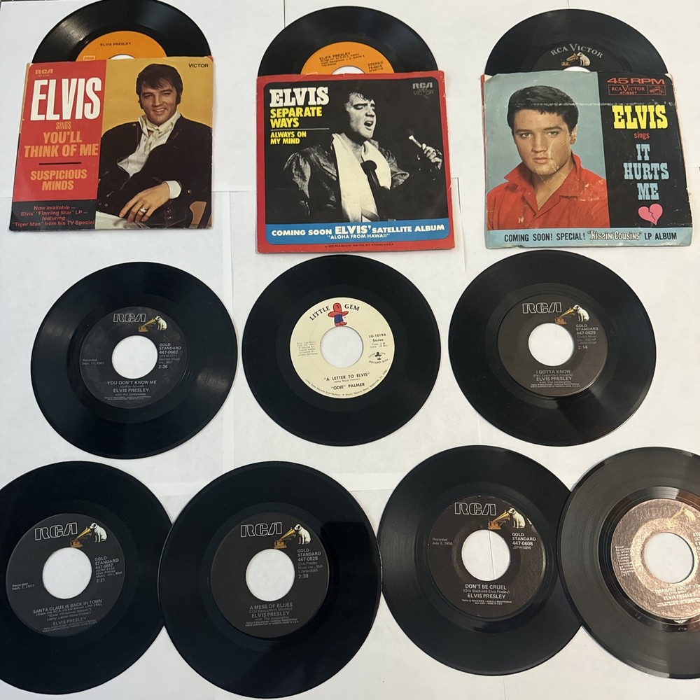 Elvis Presley Lot of 10 Double-Sided 45RPM Records + 3 Picture Sleeves
