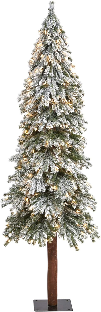 6Ft. Flocked Grand Alpine Artificial Christmas Tree with 300 Clear Lights and 60