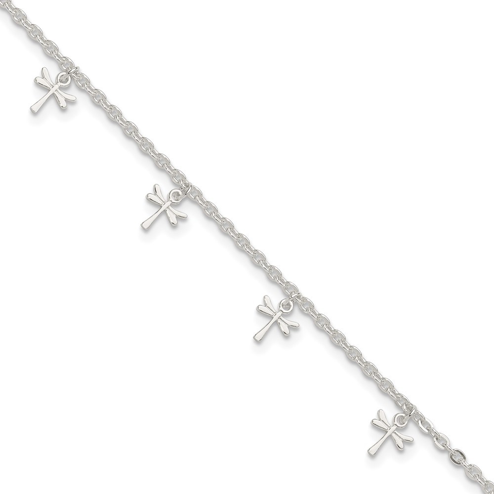 925 Sterling Silver Polished Dragonfly Anklet 10 Inch with 1 Inch Extender 3.96 Grams