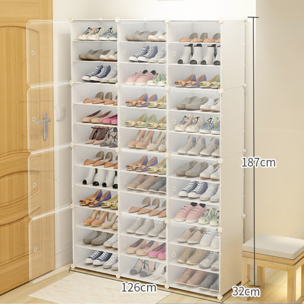 12-Tier Clear Stackable Shoe Rack Organizer DIY Storage Shelf Cube Cabinet
