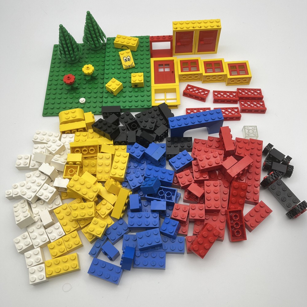 Vintage 1990s Lego Lot with Plates Trees Windows Doors Flowers Bricks 14.5 oz