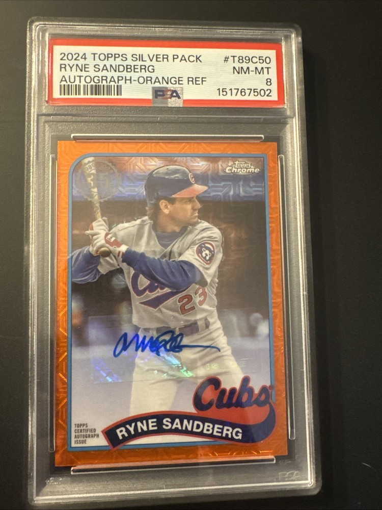 2024 Topps Chrome 35th Anniversary Ryne Sandberg Orange /25 Autograph PSA 8 ￼