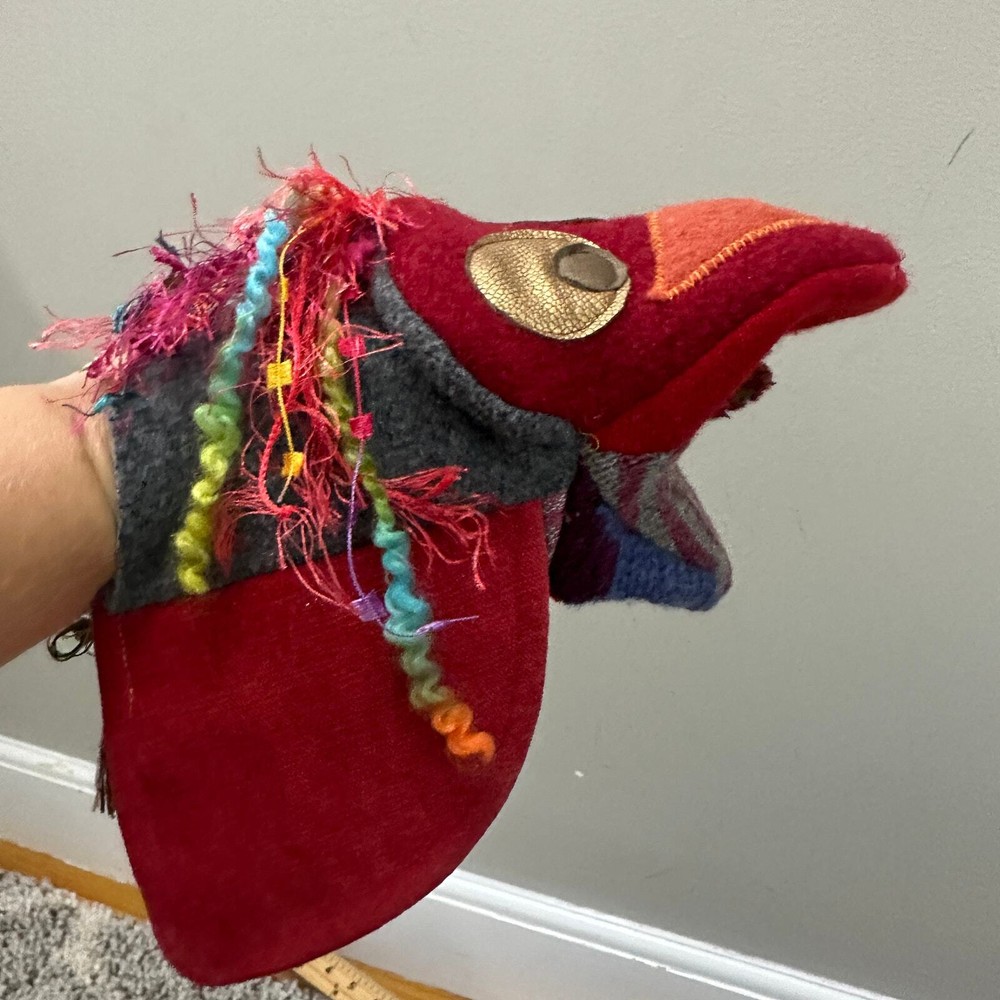 Handmade Puppet Bird Tapestry Yarn Funky Patchwork Artisan Craft Fair Unique