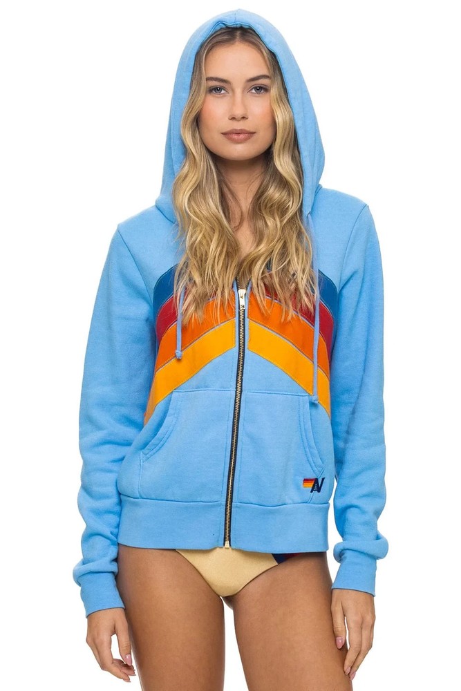 Aviator Nation Mountain Stitch Chevron 4 Zip Hoodie Rainbow Stripe Unisex Size M