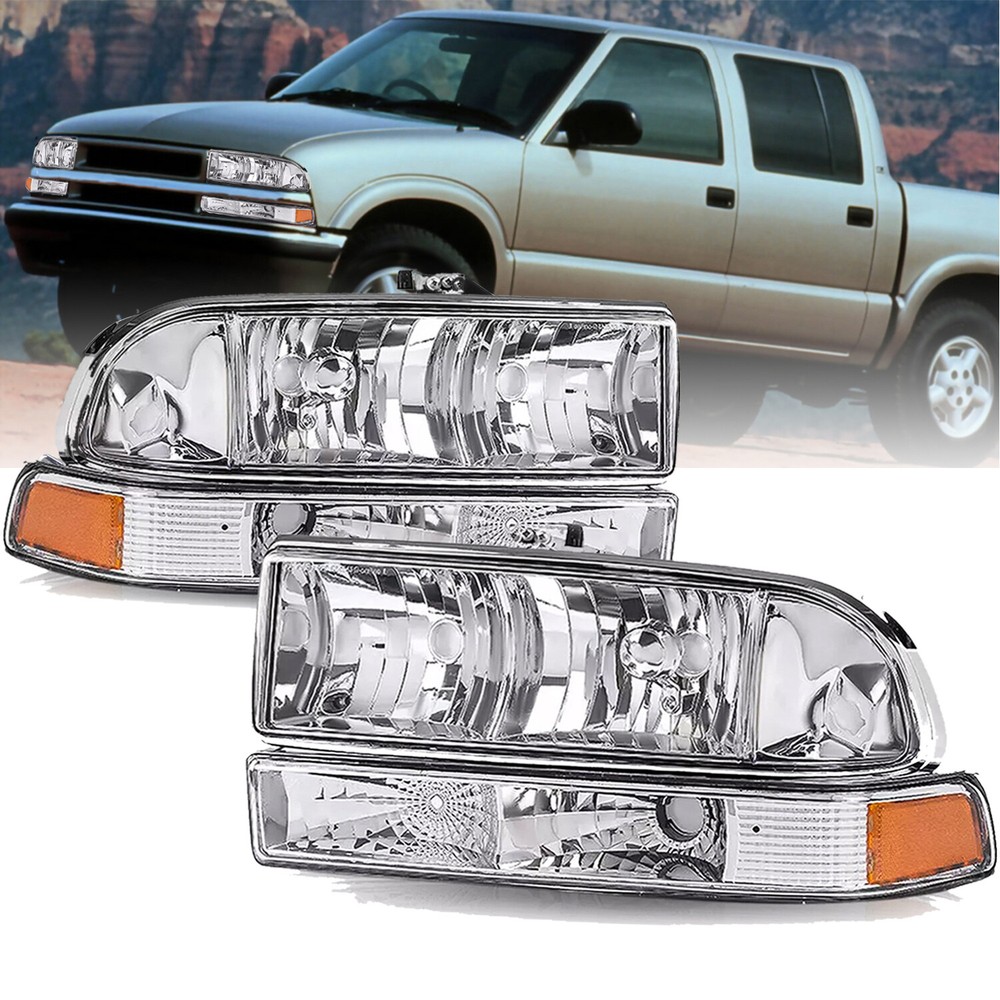 For 98-04 Chevy S10 Blazer Chrome/Clear Corner Headlights Bumper Headlamps Sets