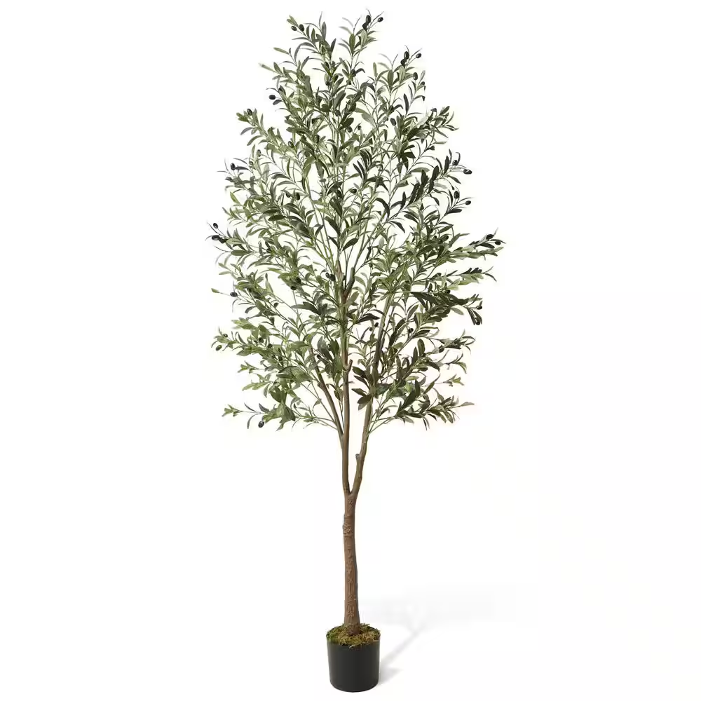 7 Ft Tall Green Faux Olive Tree in Pot for Indoor Home Office Decor