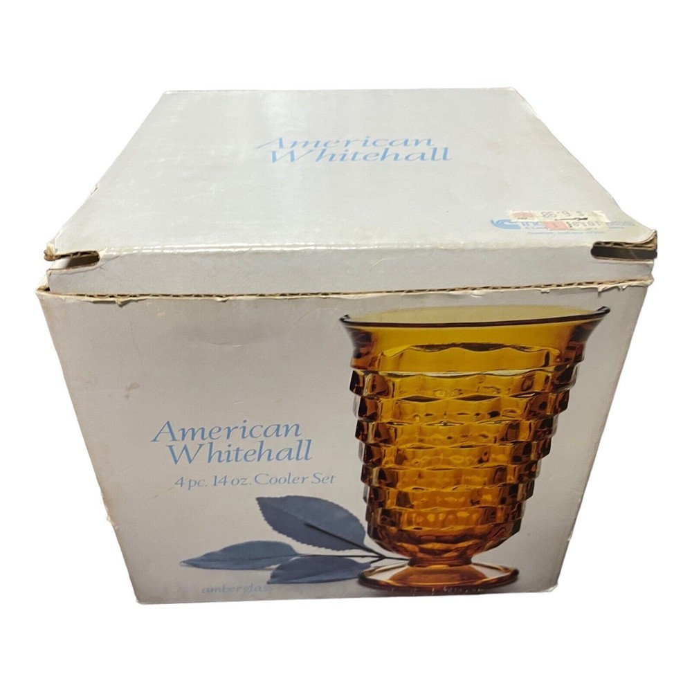 Indiana Glass Whitehall Pedestal Amber Drinking Glasses 4 piece set