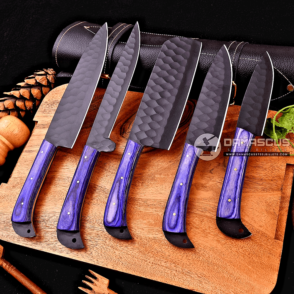 Custom made Forged Carbon Steel KITCHEN CHEF KNIFE SET W Leather Bag 2651