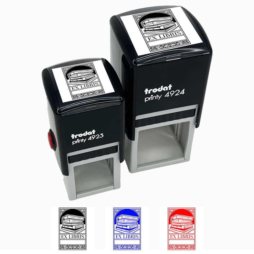 Ex Libris Bookplate Stack of Books Reading Self-Inking Rubber Stamp Ink Stamper