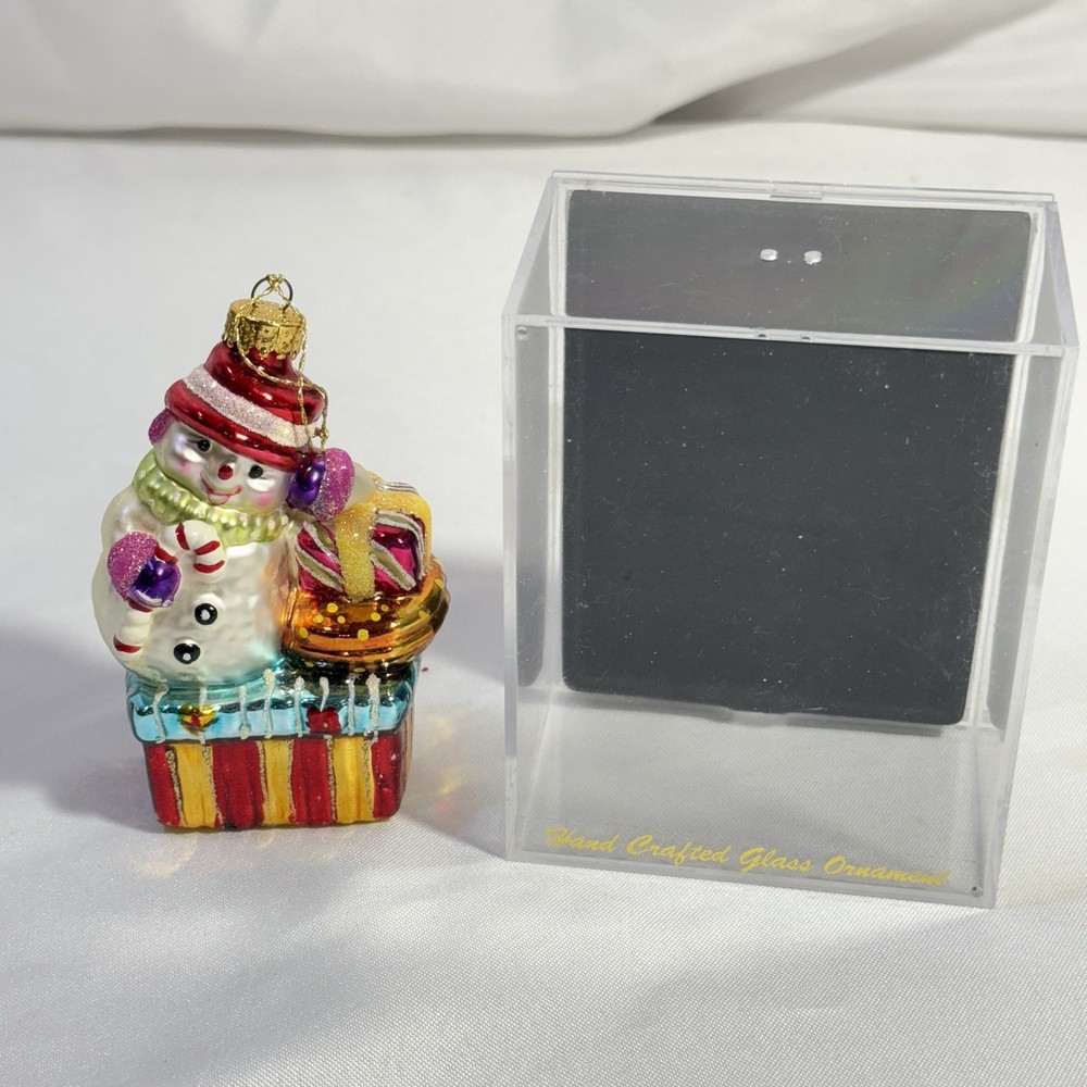 VTG 1990s Blown Glass Snowman Christmas Ornament 4