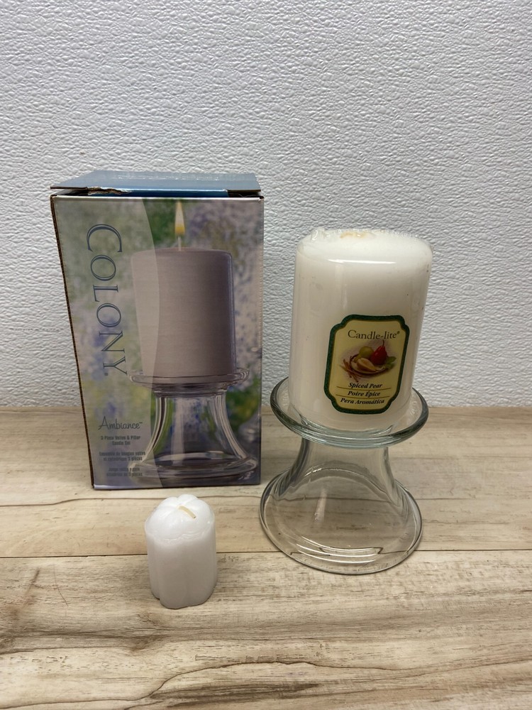 Colony Ambiance Votive & Pillar Round Clear Glass Candleholder Set With Candle