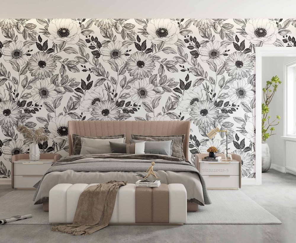 3D Hand Drawn Flowers Flora Pattern Wall Murals Wallpaper Murals Wall Sticker