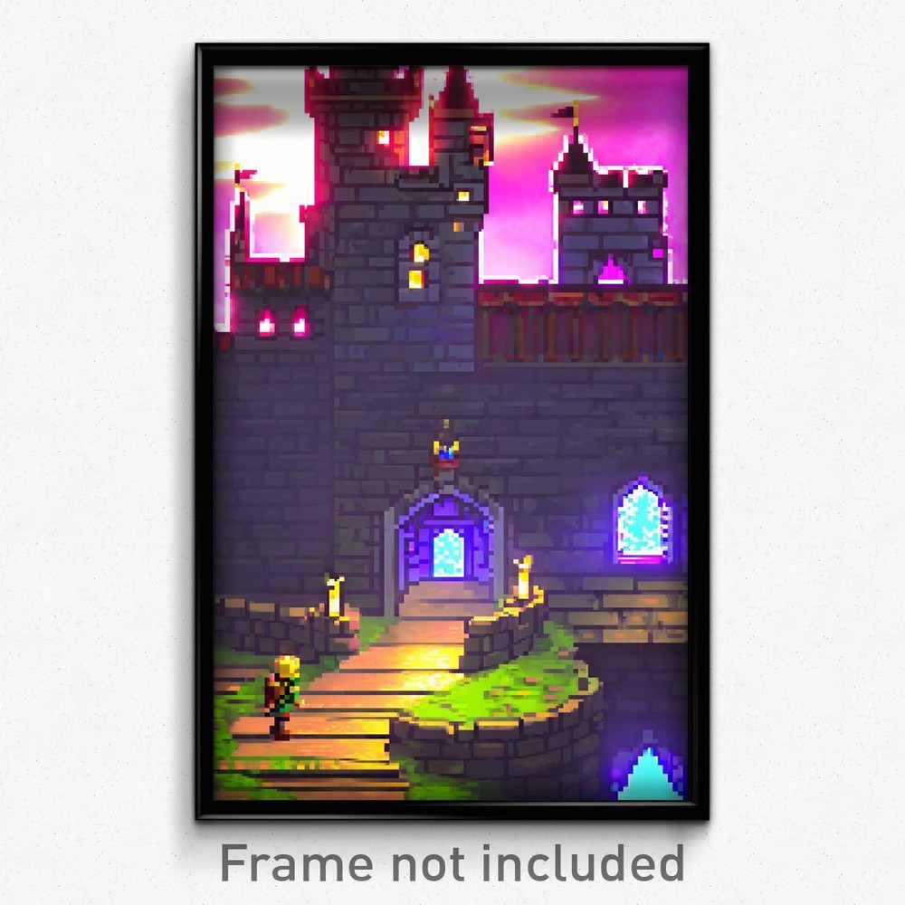 Pixel Art Poster - Stained Castle (8 Bit Psychedelic Trippy Video Game Print)