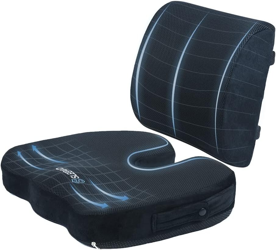 Orthopedic Memory Foam Seat Cushion for Back Pain Relief - Ergonomic Design