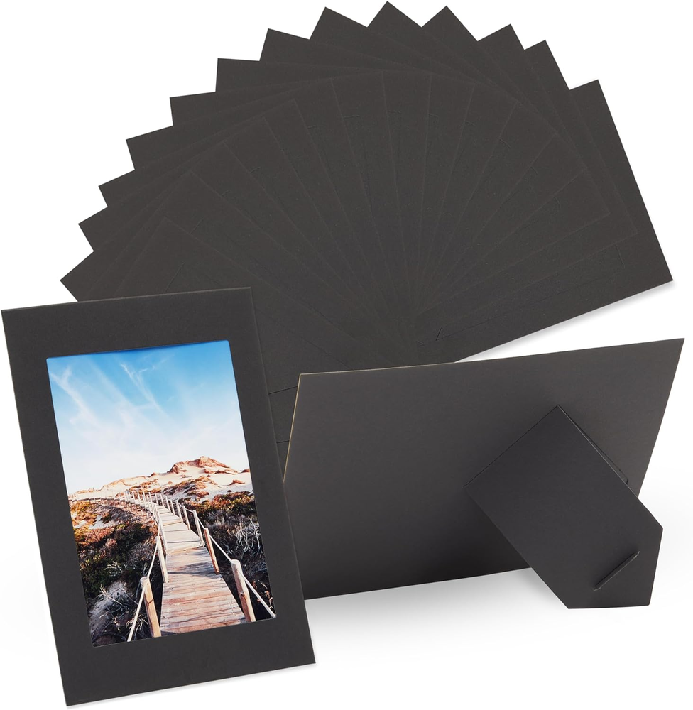 50 Pack Black Paper Picture Frames 4X6, Cardboard Photo Easels for DIY Projects,