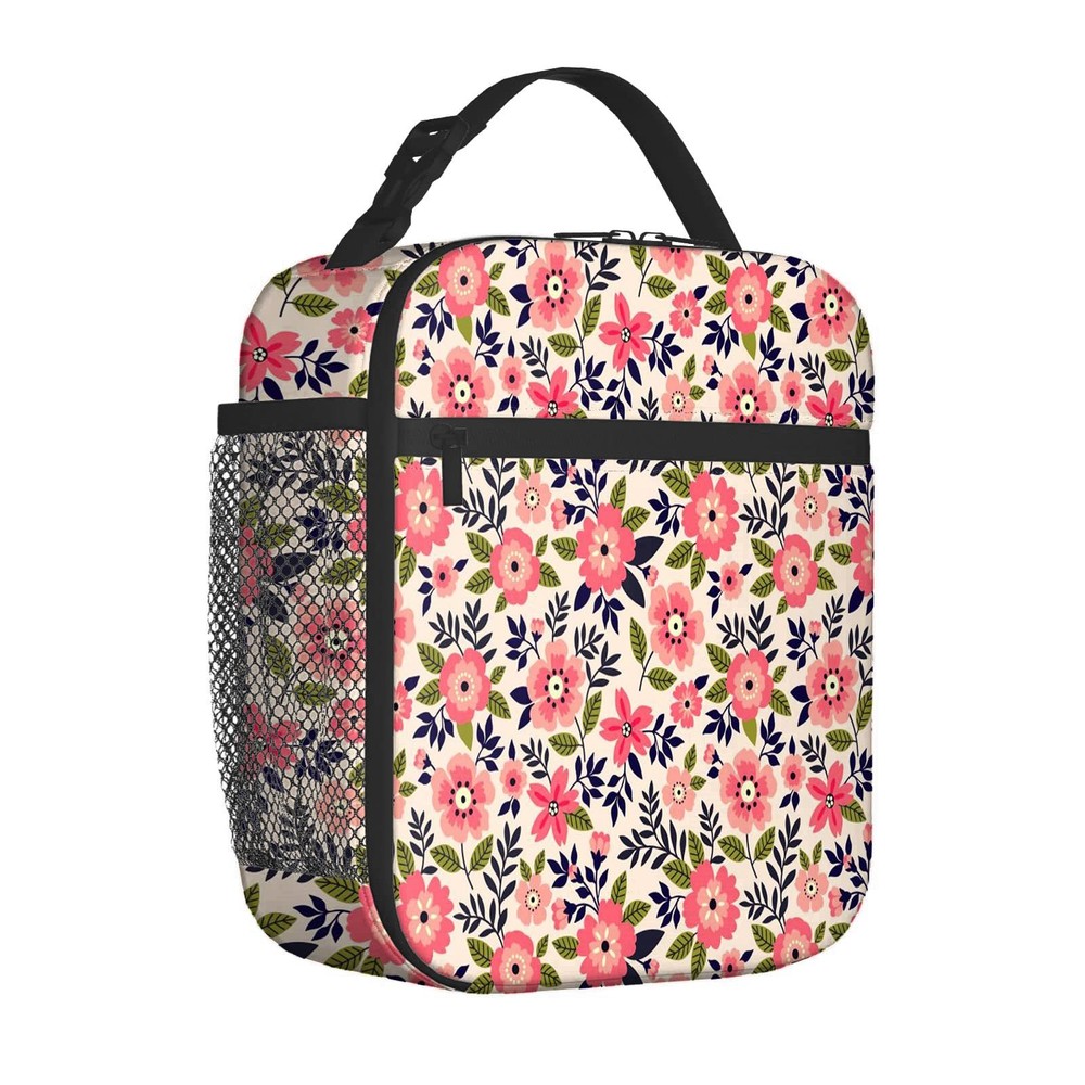 Floral Insulated Lunch Tote for Women Spacious Reusable Lunch Bag