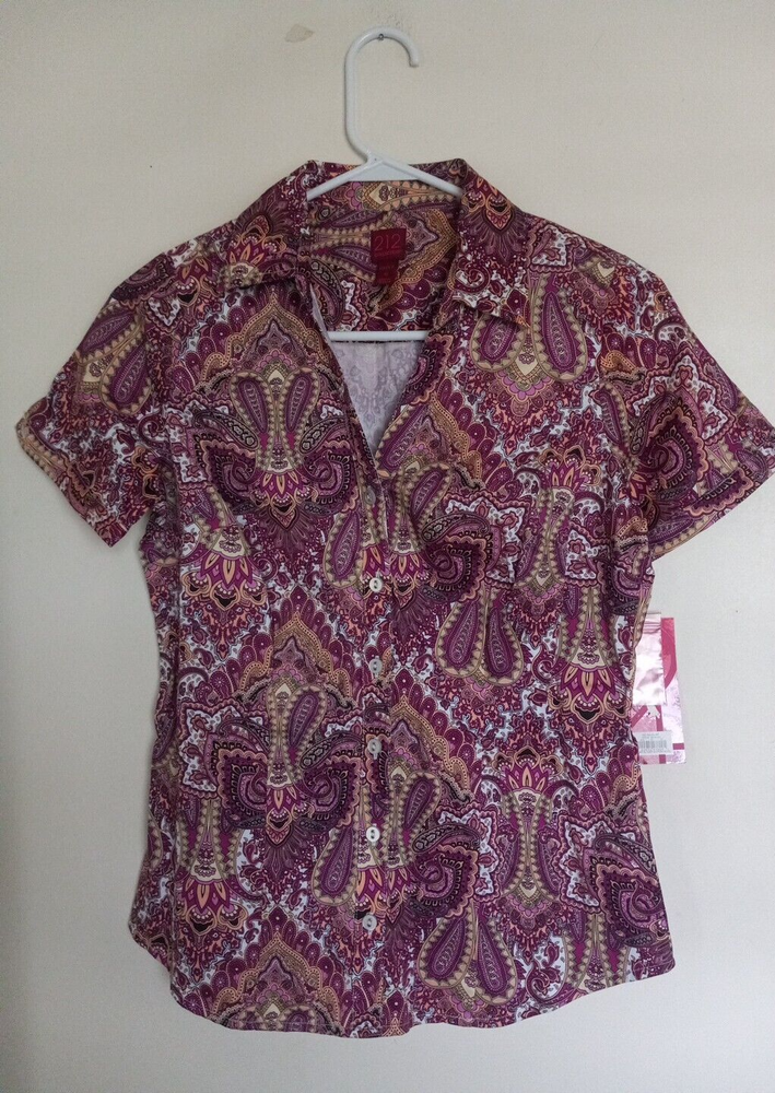NEW 212 Collection Women’s Button Front Paisley Blouse Stretch Size XS