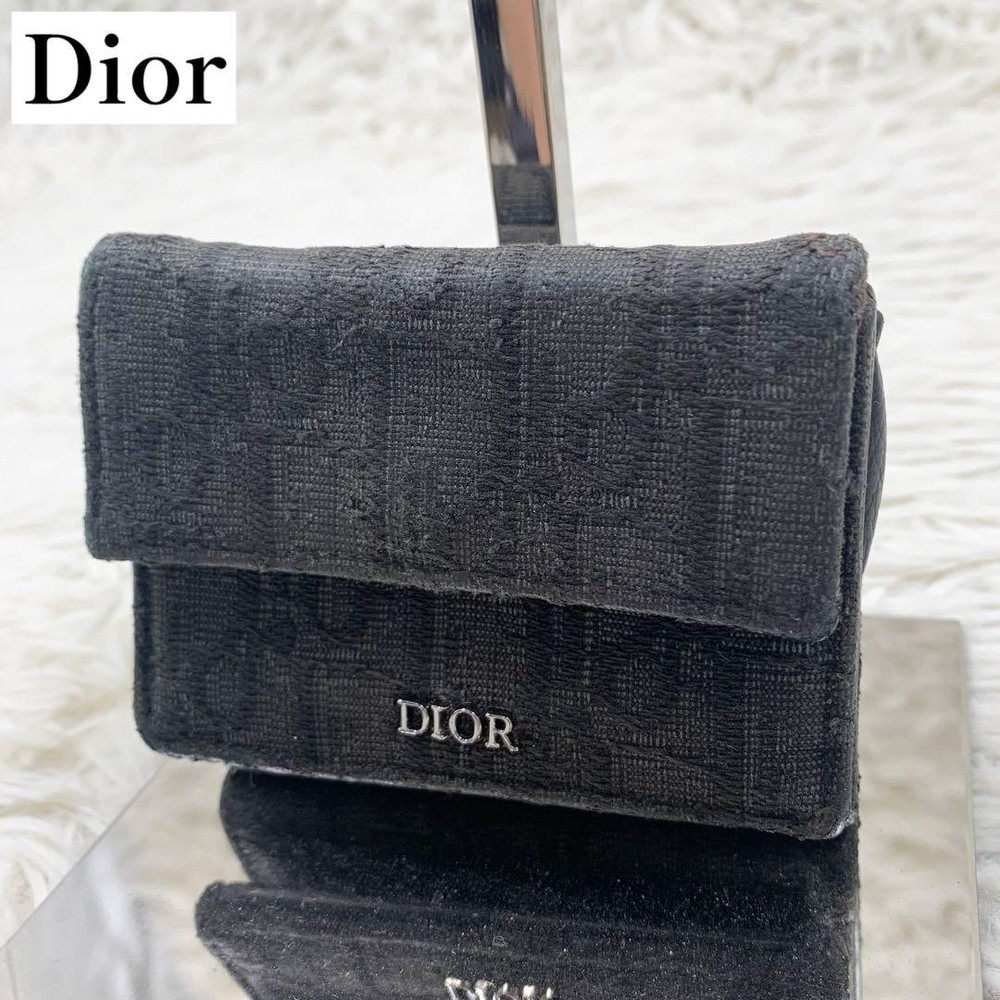 Dior Tri-Fold Wallet Black Oblique Jacquard Leather Unused